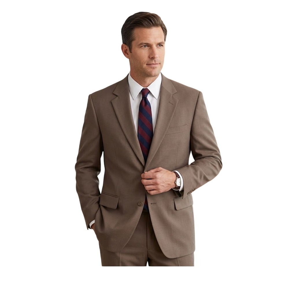 Brooks Brothers Justin Merino Wool Suit Jacket Taupe Gray Blazer 45‎ Long